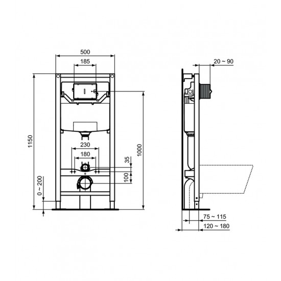 СТРУКТУРА ЗА ВГРАЖДАНЕ IDEAL STANDARD PROSYS 120P R027767 И ПНЕВМАТИЧЕН БУТОН R0124AA