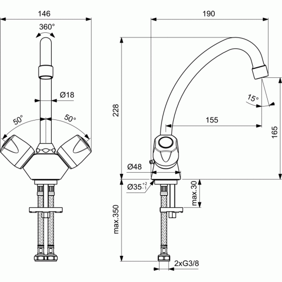 Смесител стоящ за умивалник Искър B1398AA