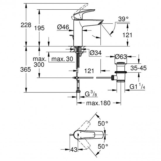 Смесител за умивалник стоящ M-размер GROHE Eurosmart 23322003 Смесител за умивалник стоящ M-размер GROHE Eurosmart 23322003