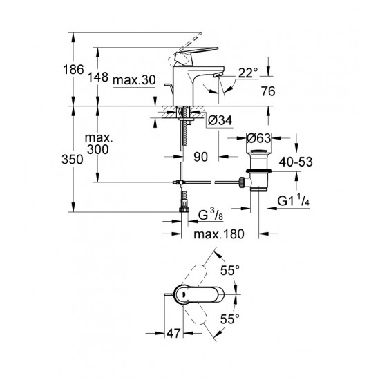 Смесител за умивалник стоящ с изпразнител S-размер 32825000 Eurosmart Cosmopolitan, Grohe