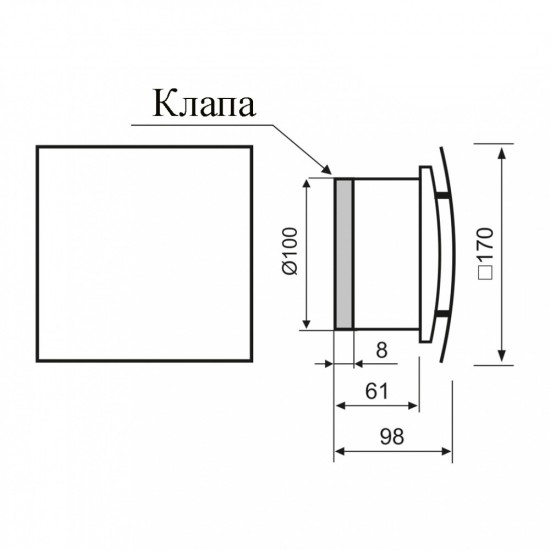 Вентилатор за баня, квадратен с клапа ф100мм 105m3/ч., екрю MMP-01 8282